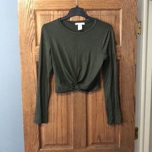 Hunter green long sleeve crop top